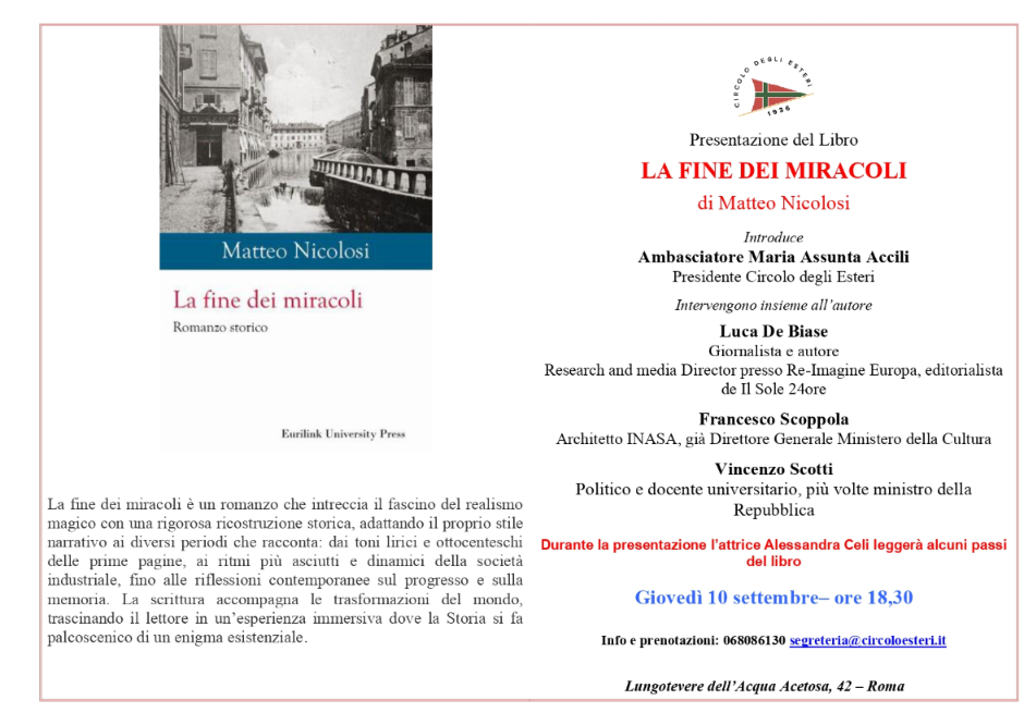 Presentazione del libro: “La fine dei miracoli” di Matteo Nicolosi